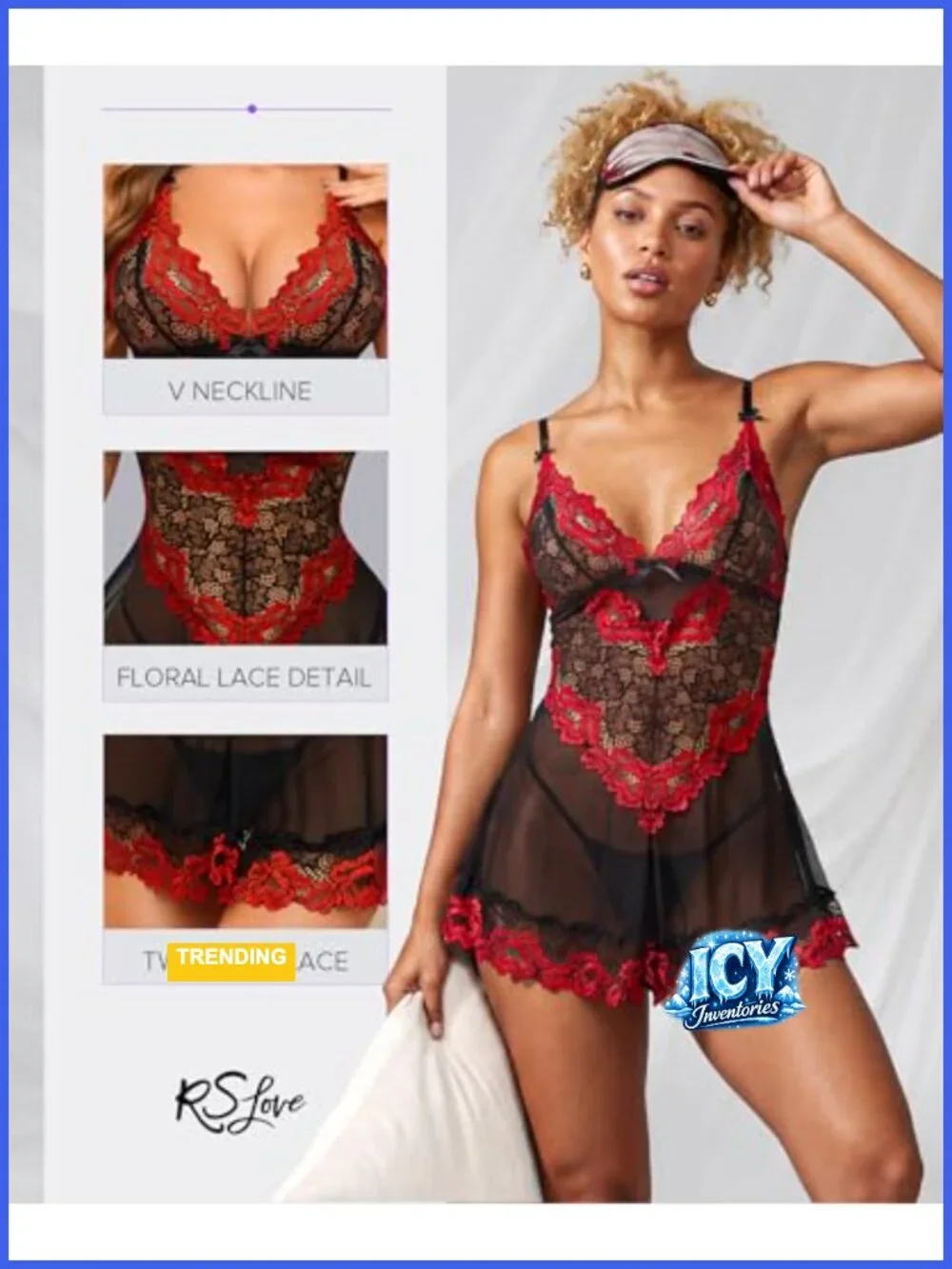 Lace Babydoll Chemise Sexy Nightgown with Thong Adjustable Straps